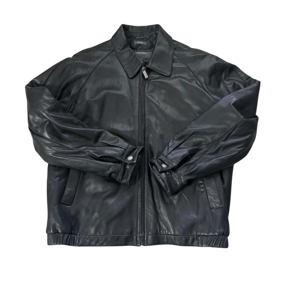 Perry Ellis Portfolio Black Lambskin Leather Bomber Jacket Men's L - Picture 4 of 14